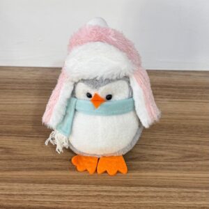 Pinguim pelúcia gorro rosa 14cm