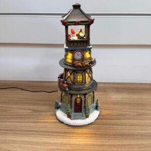 Torre com relógio, mov., leds e som 34cm