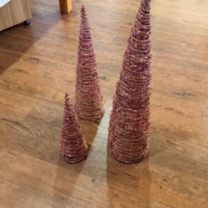 Cones decorativos rosa e dourado 3pçs