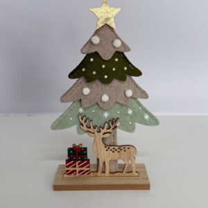 Árvore dec feltro com rena e presentes 26x13cm