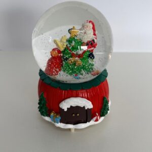 Globo água Noel e árvore Natal com led e som 15x10,5cm