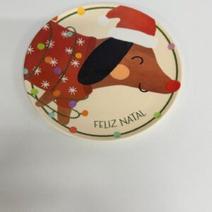Prato raso melamina cachorro natalino 25,5cm