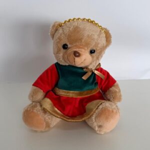 Ursa pelúcia roupa vermelha e verde 20cm