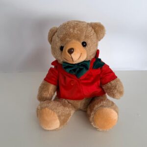 Urso pelúcia roupa vermelha e verde 20cm