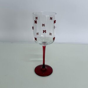 Kit 6 taças vinho base e lacinhos vermelhos 22cm