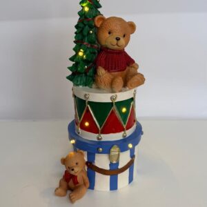 Ursos no tambor de resina com leds 35x18cm