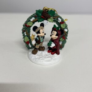 Pendente Mickey e Minnie Natal resina 8,5x8,5x6,5cm