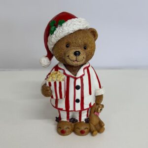 Urso de pijama listrado resina 20cm