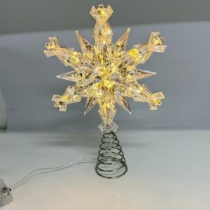 Ponteira para árvore cristal com leds quentes 30x21cm