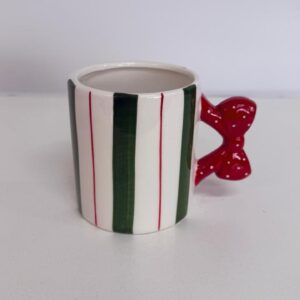 Caneca listrada com laço de louça 10cm