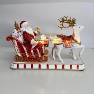 Trenó Noel com renas resina com led e som 12x32x22cm