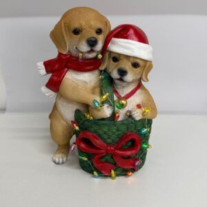 Cachorros na cesta resina com led 22,5x30cm