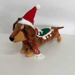 Cachorro salsicha natalino com gorro 40x30cm