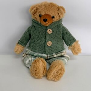 Urso natalino roupa tricô capuz verde 40cm