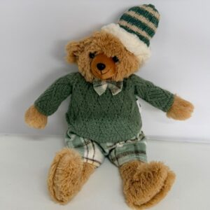 Urso natalino roupa tricô gorro verde 40cm