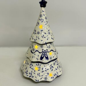 Árvore Natal louça bco azul com led 26cm