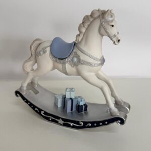 Cavalo balanço resina branco e azul 25x23cm